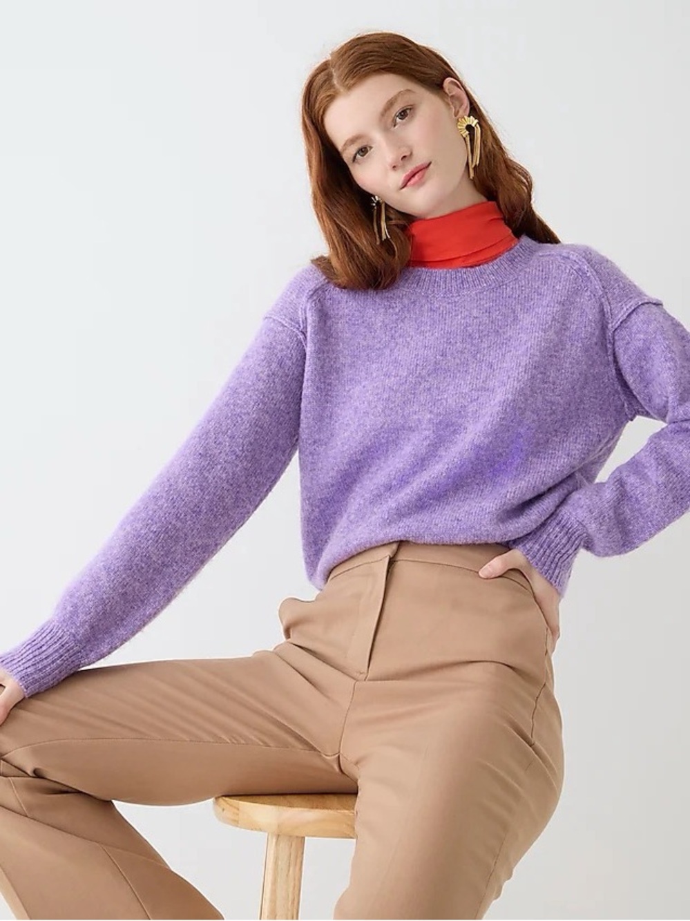 J. Crew Purple Merino Wool Blend Relaxed Pullover Sweater